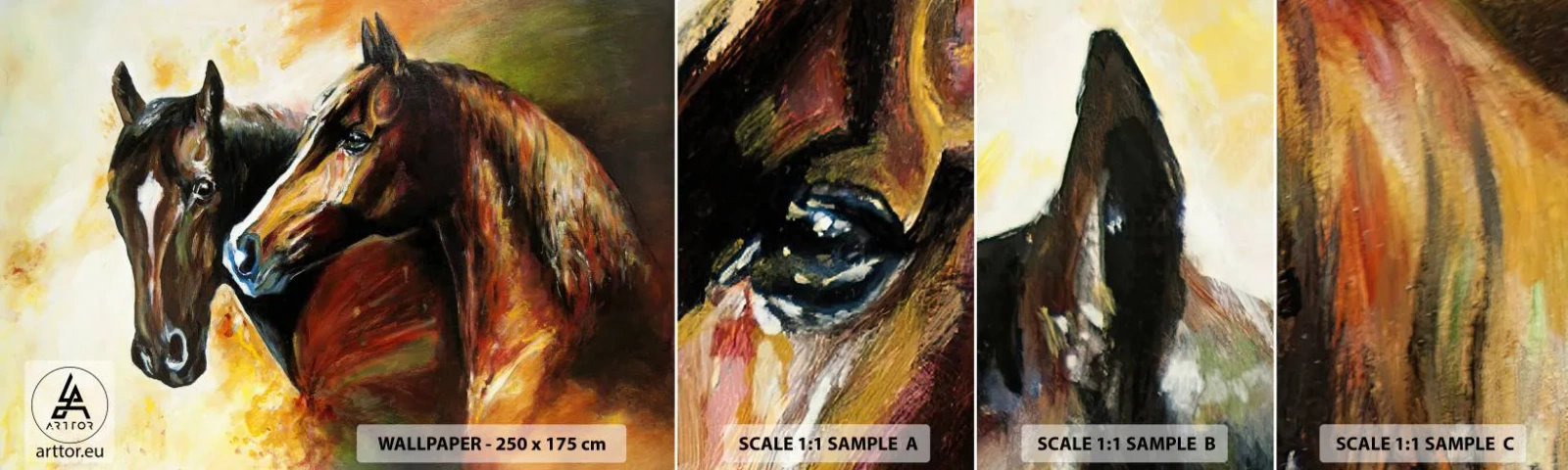 Fotobehang Monster Zelfklevend Deluxe Sticker - Twee keer zo sierlijk - Dieren, Paarden, Natuur - 100x30 cm