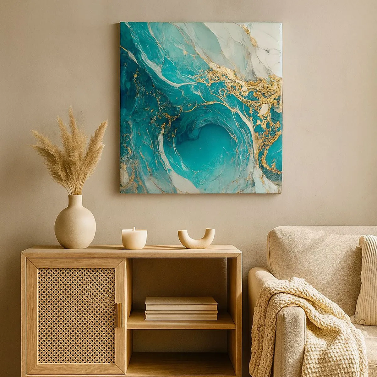 Schilderen op canvas - Compositie met goudaders - 30x30 cm