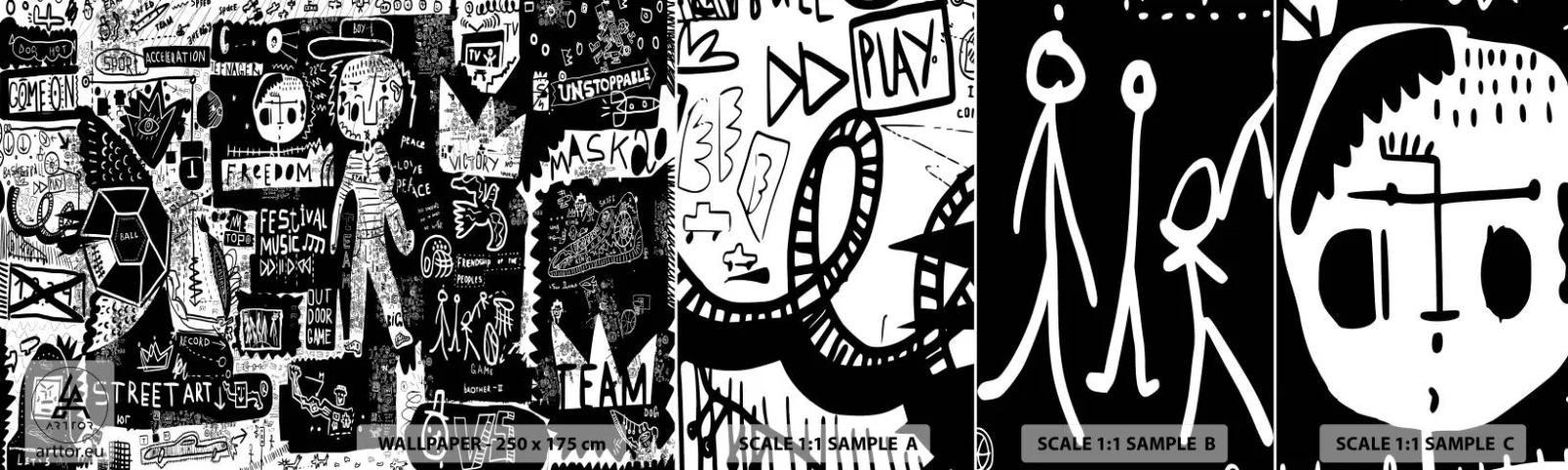 Fotobehang Monster Zelfklevend Deluxe Sticker - Geestelijke jeugd van wet en vreugde - Graffiti, Deel, Modern patroon - 100x30 cm