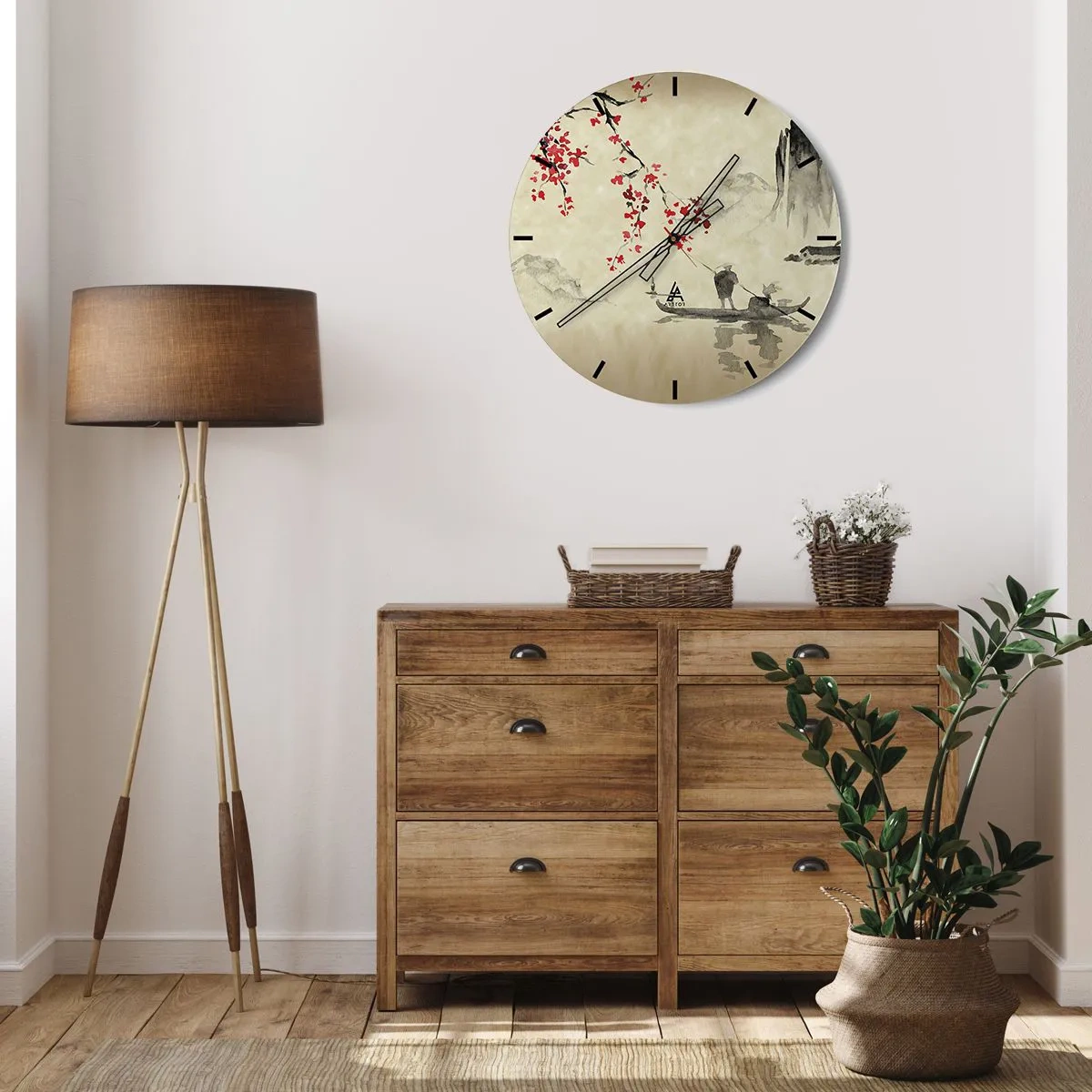 Wandklok - Klok - Een close-up van een donkerroze bloem met gelaagde bloemblaadjes - 30x30cm - In het land van de bloeiende kersenbomen - Moderne wanddecoratie voor woonkamer, keuken en slaapkamer ARTTOR