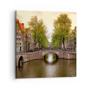 Schilderen op canvas - Met de boot of met de fiets? - 70x70 cm
