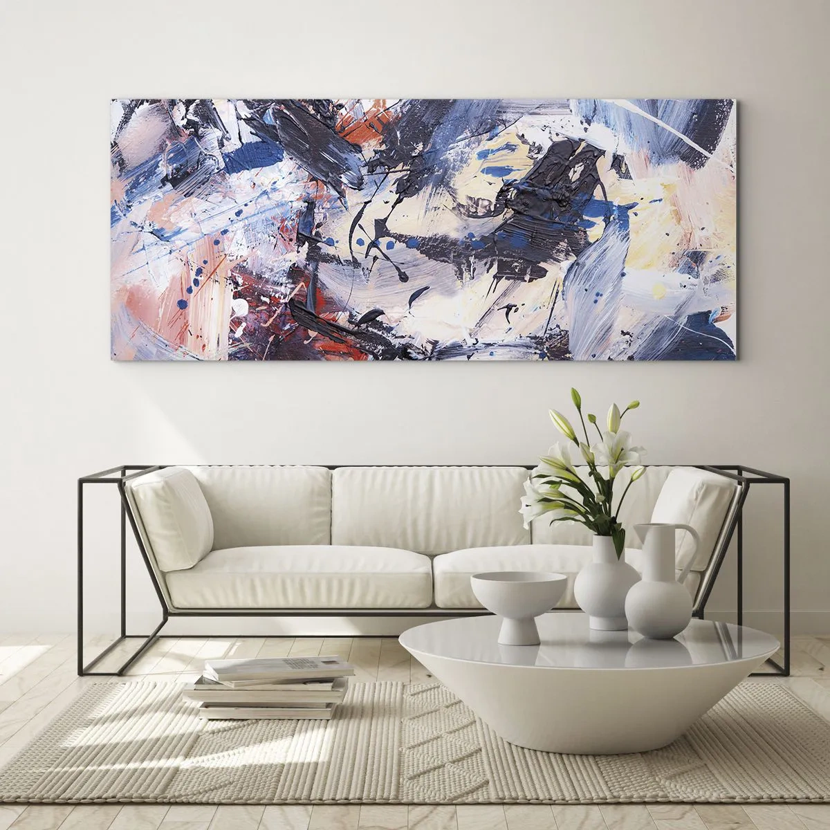 Schilderen op glas - Gekke dans van abstractie - 100x40 cm