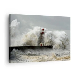 Schilderen op canvas - Een vuurtoren omgeven door ruwe golven tijdens een storm - 70x50cm - De woede van de oceaan - Moderne wanddecoratie voor woonkamer en slaapkamer ARTTOR
