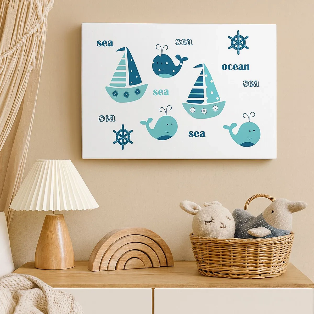 Schilderen op canvas - Charmante nautische motieven met walvissen en zeilboten - 70x50cm - Over de zeeën en oceanen - Moderne wanddecoratie voor woonkamer en slaapkamer ARTTOR