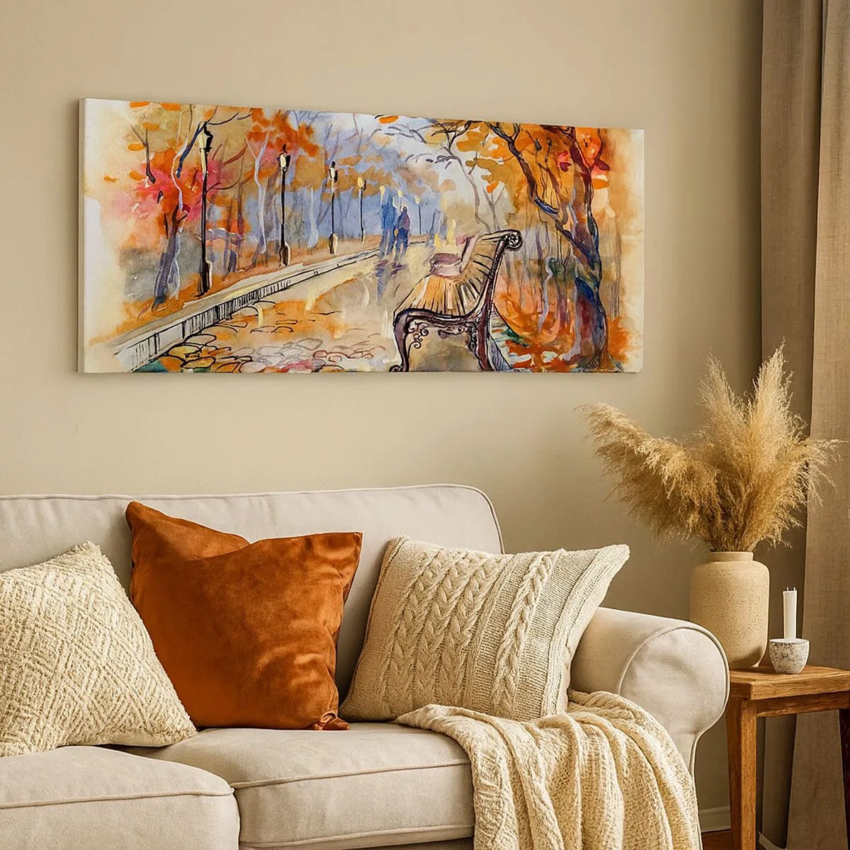Schilderen op canvas - Samen wandelen in de herfst - 100x40 cm