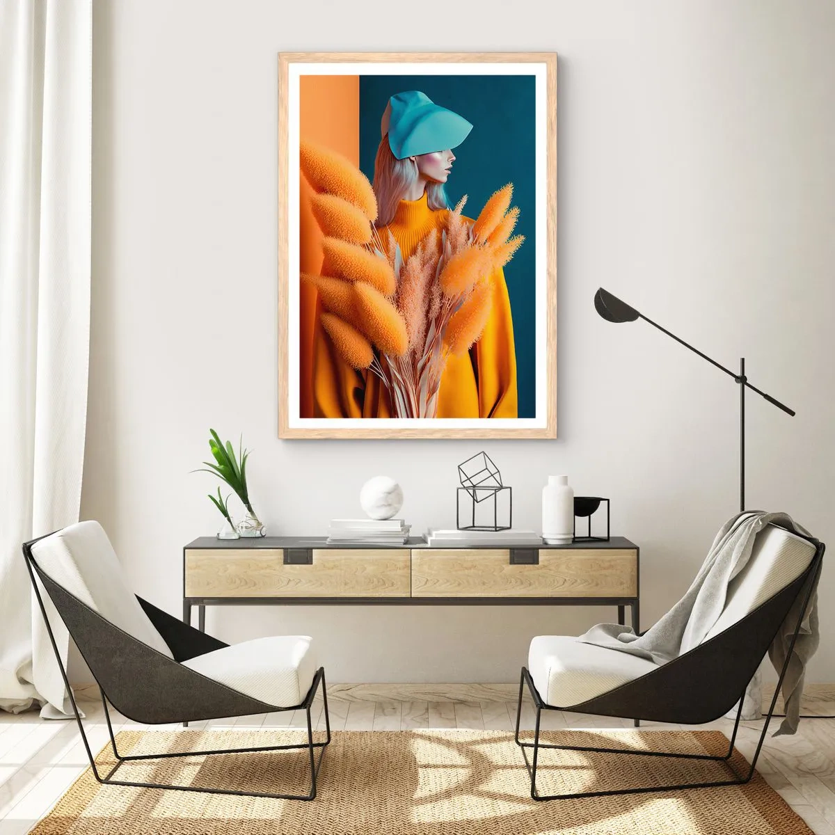 Een poster in een licht eiken lijst - Pluizig portret - 50x70 cm