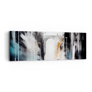 Schilderen op canvas - Stadsstudie: architectuur en beweging - 90x30 cm