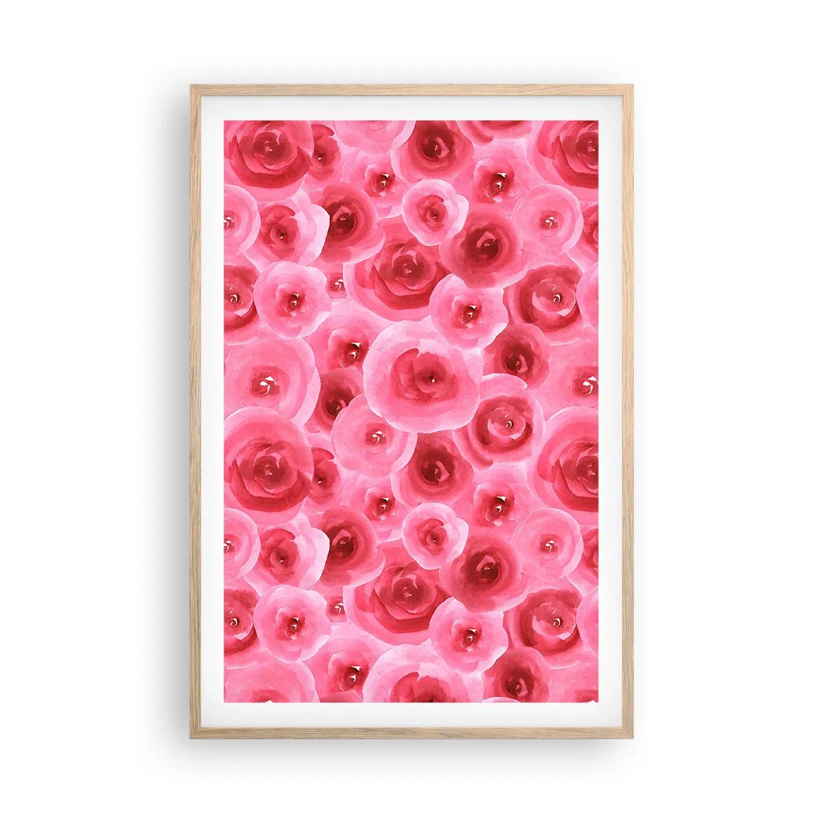 Een poster in een licht eiken lijst - Rozen onder en boven - 61x91 cm