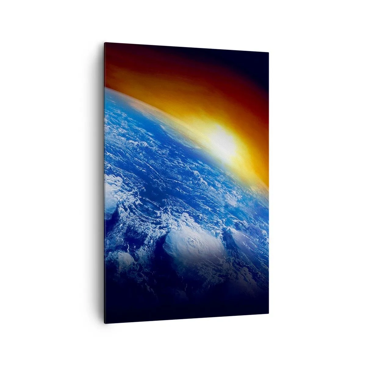 Schilderen op canvas - Zonsopgang boven de blauwe planeet - 80x120 cm
