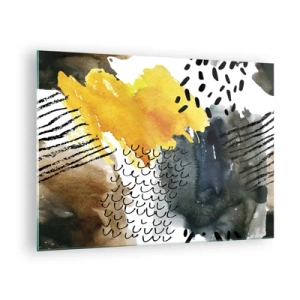 Schilderen op glas - Een abstracte compositie met vlekken en lijnen in aardse kleuren. - 70x50cm - Een ontmoeting van de elementen - Moderne wanddecoratie voor woonkamer en slaapkamer ARTTOR