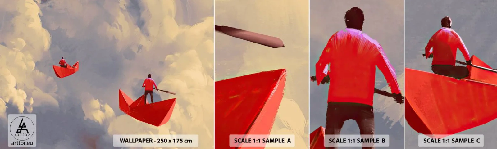 Fotobehang Monster Zelfklevend Deluxe Sticker - Dromers expeditie - Abstractie, Fantasie, Origami - 100x30 cm