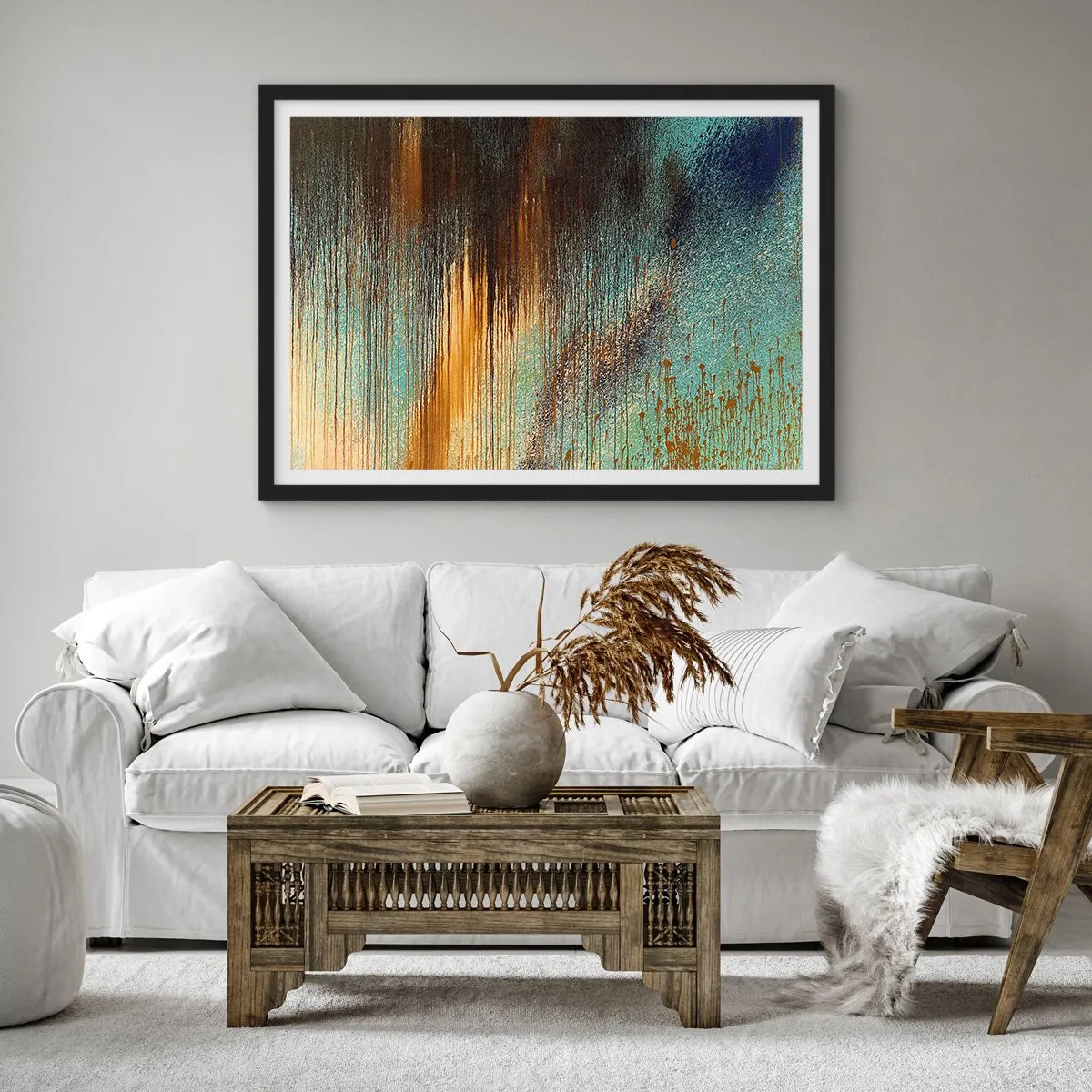 Poster in een zwarte lijst - Een niet toevallig kleurrijke compositie - 70x50 cm