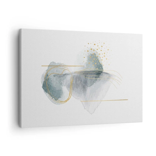 Schilderen op canvas - Een abstracte compositie in tinten turquoise en goud. - 70x50cm - Over de relatie tussen grijs en goud - Moderne wanddecoratie voor woonkamer en slaapkamer ARTTOR