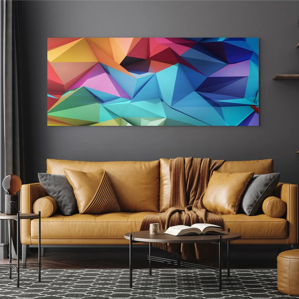 Schilderen op glas - Regenboog origami - 90x30 cm