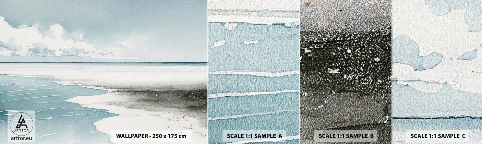 Fotobehang Monster Zelfklevend Deluxe Sticker - Zachte vloed - Kust, Strand, Kalmte - 100x30 cm