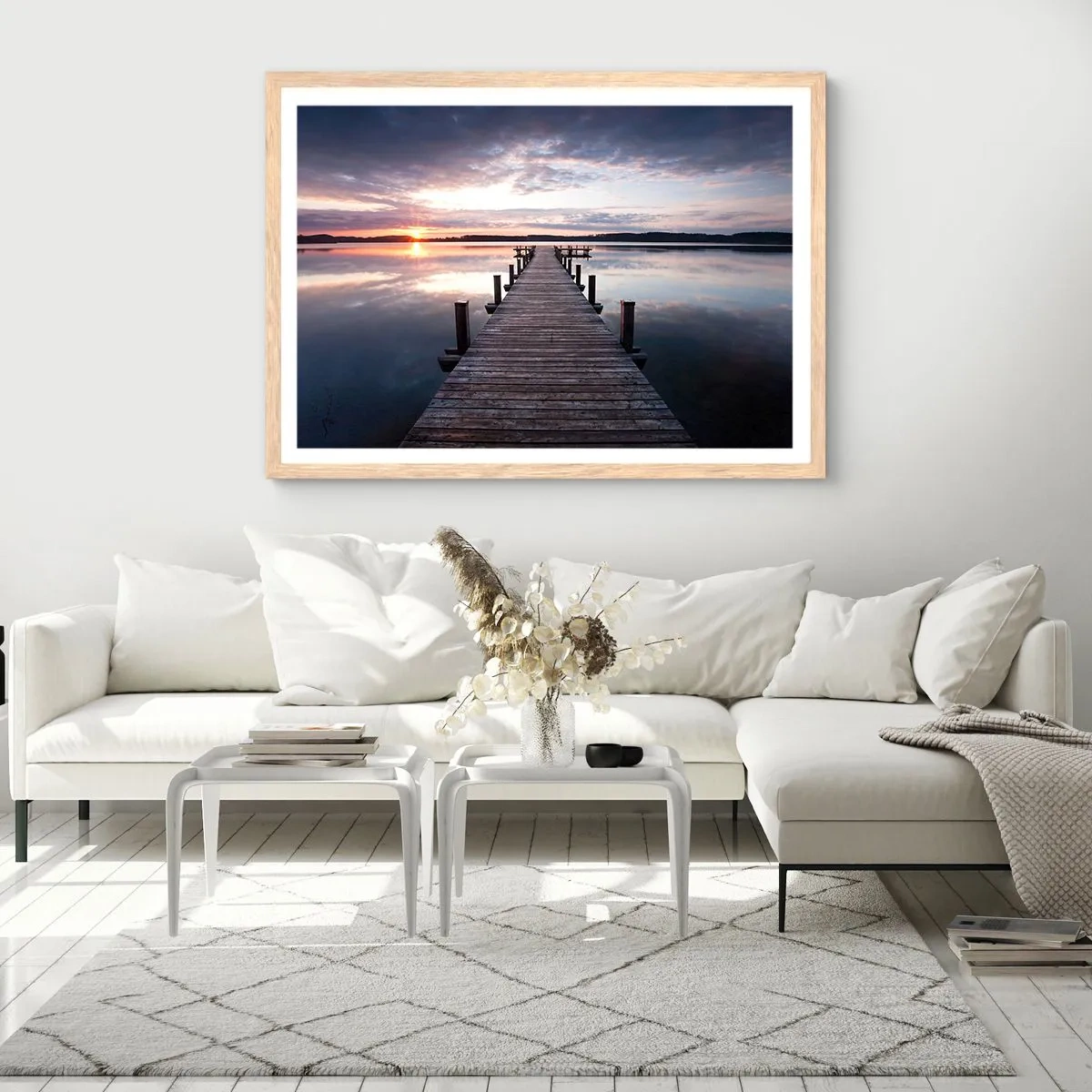 Een poster in een licht eiken lijst - Een rustige grens tussen dag en nacht - 50x40 cm