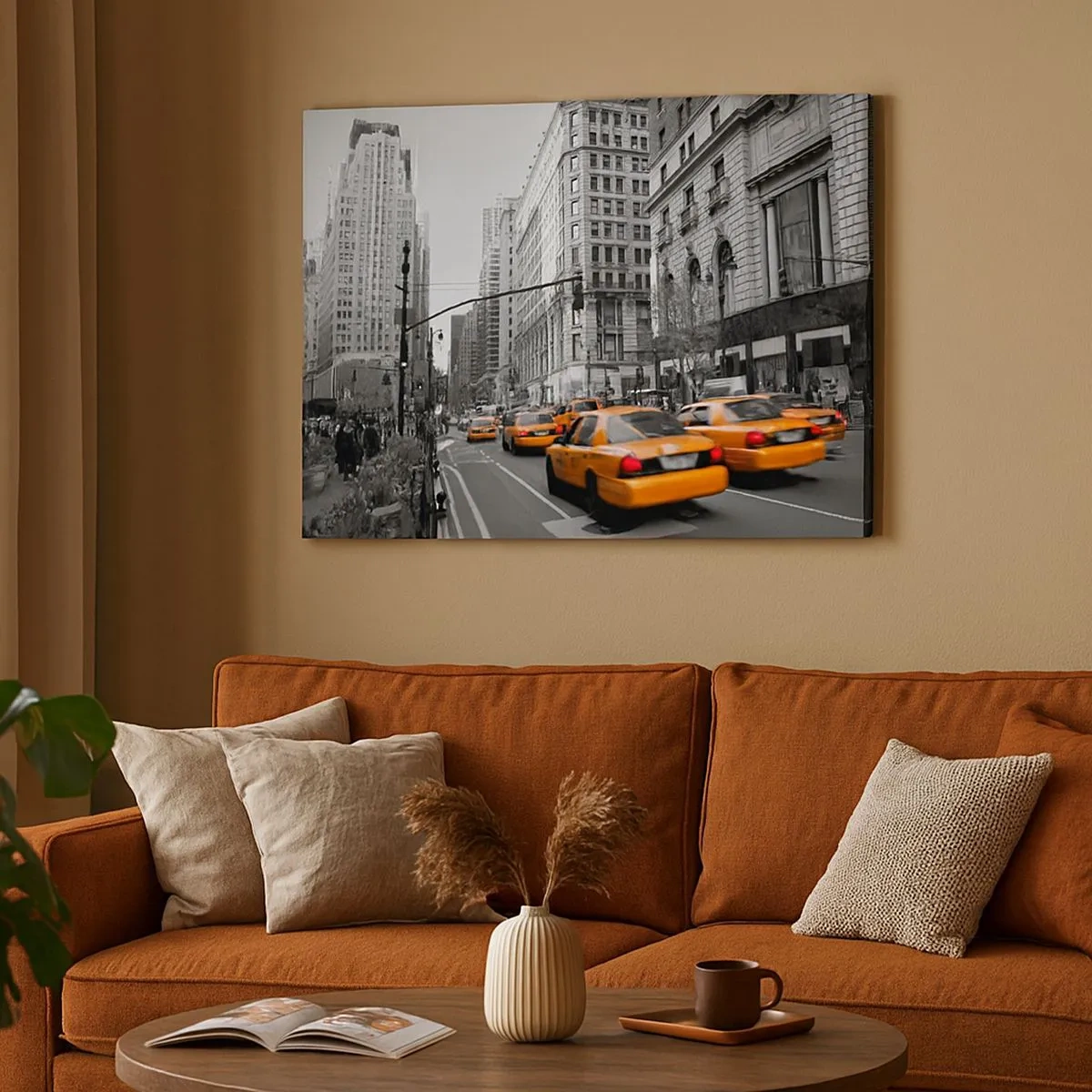 Schilderen op canvas - Gele taxi's op de straten van New York - 70x50cm - De zonnen van grote steden - Moderne wanddecoratie voor woonkamer en slaapkamer ARTTOR