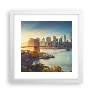 Poster in een witte lijst - Dageraad in de grote stad - 30x30 cm