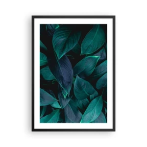 Poster in een zwarte lijst - Donkergroene bladeren met subtiele tegenlicht - 50x70cm - Groen op zichzelf - Moderne wanddecoratie voor woonkamer en slaapkamer ARTTOR