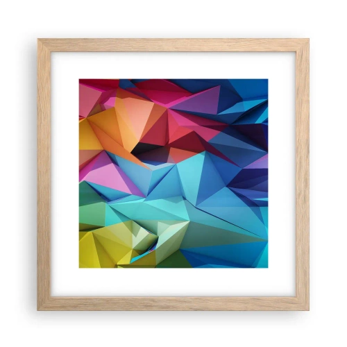 Een poster in een licht eiken lijst - Regenboog origami - 30x30 cm