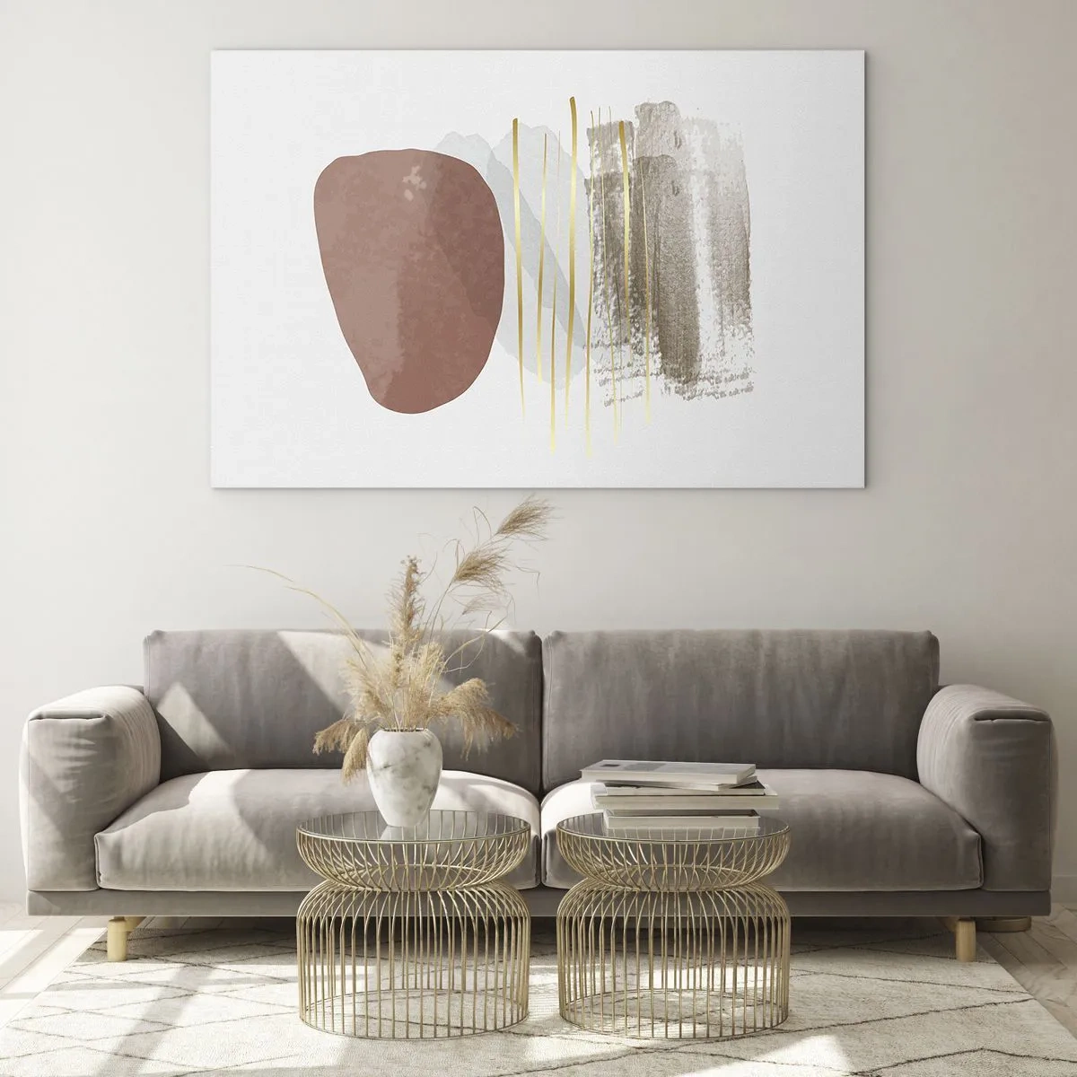 Schilderen op glas - Minimalistische abstractie met beige en bruine vormen - 70x50cm - Abstracte zuilengalerij - Moderne wanddecoratie voor woonkamer en slaapkamer ARTTOR