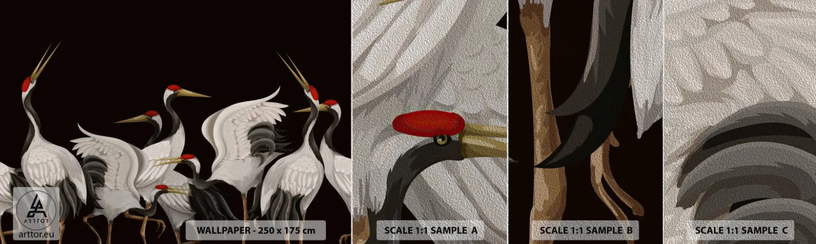 Fotobehang Monster Premium Sand - Vogel spullen - Kranen, Vogels, Deel - 100x30 cm