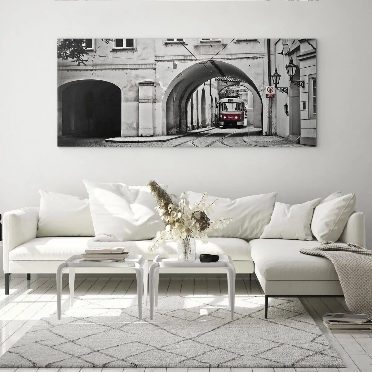 Schilderen op glas - Door het doolhof van de stad - 100x40 cm