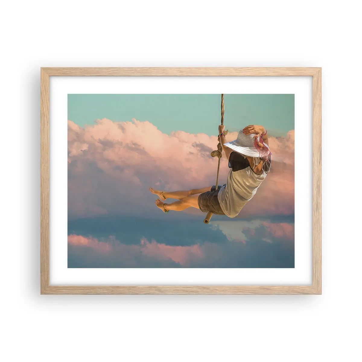 Een poster in een licht eiken lijst - Plezier in de wolken - 50x40 cm