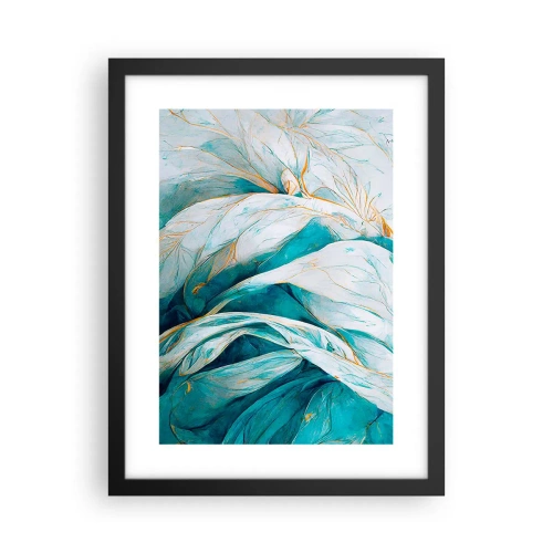 Poster in een zwarte lijst - Blauwe abstractie met een gouden motief - 30x40 cm