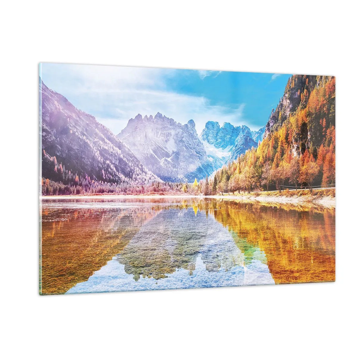 Schilderen op glas - En het is al herfst in de bergen - 120x80 cm