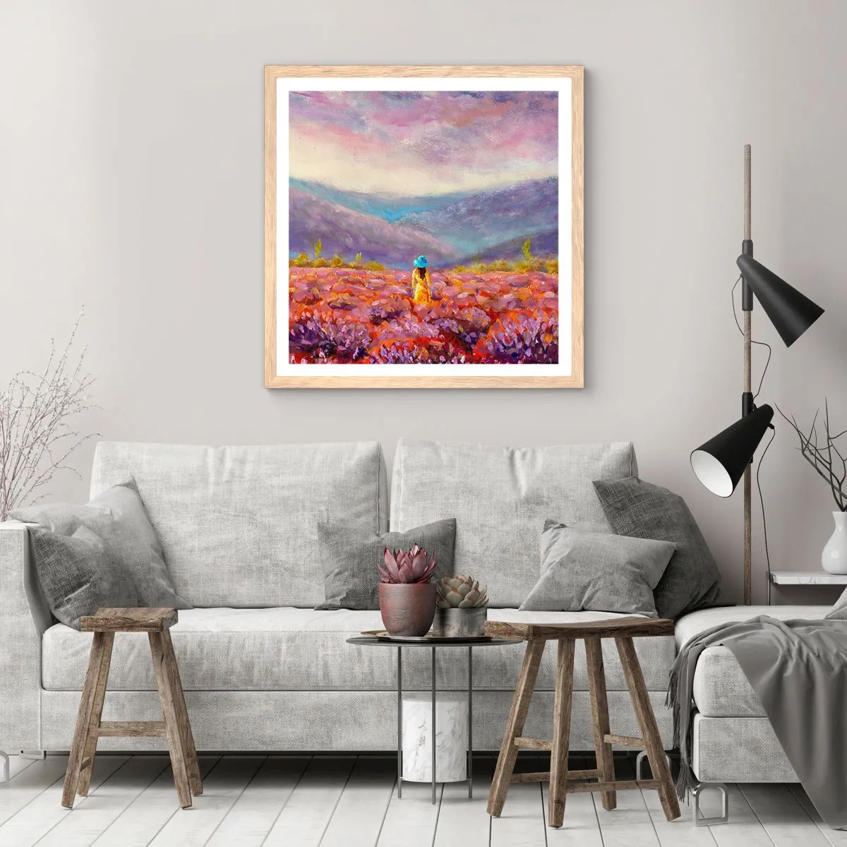 Een poster in een licht eiken lijst - In een lavendelwereld - 40x40 cm