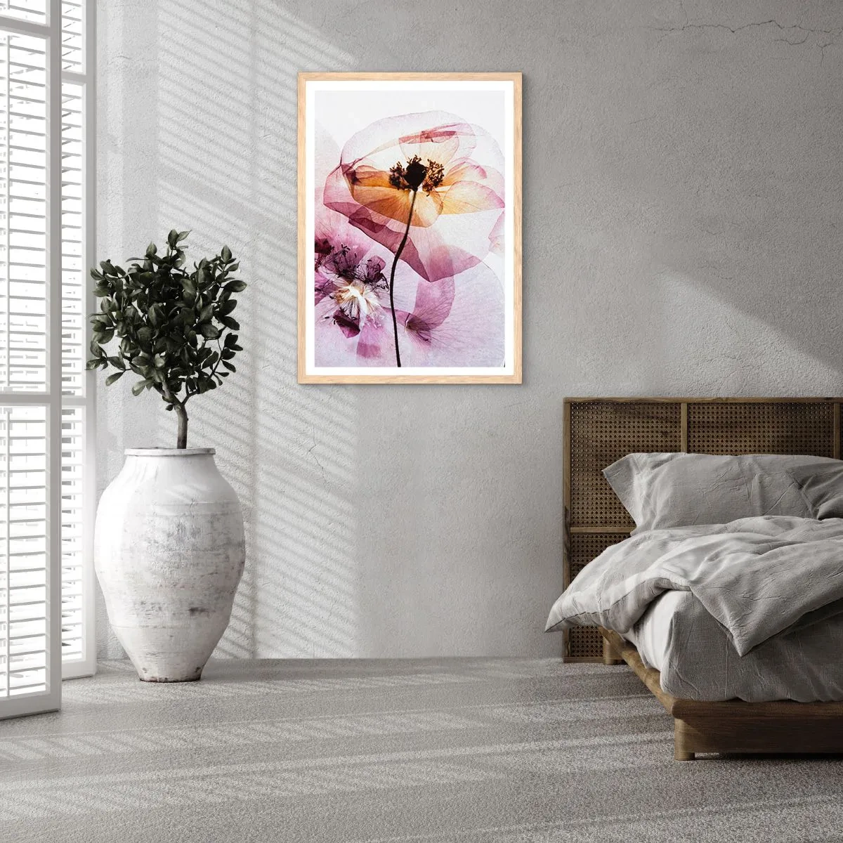 Een poster in een licht eiken lijst - Transparante lichaamsbloemen - 61x91 cm