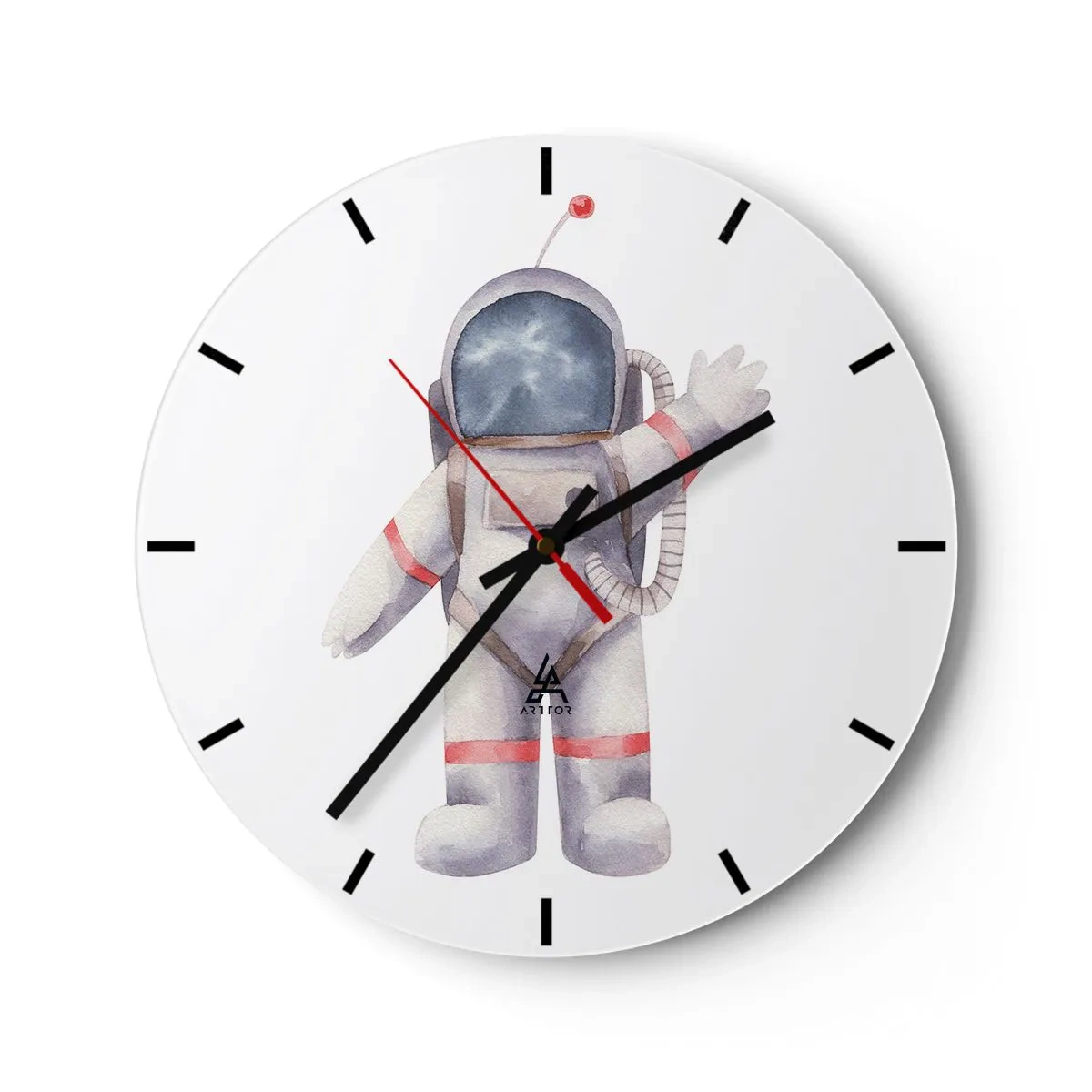 Wandklok - Klok - Illustratie van een kosmonaut met zijn hand omhoog op een witte achtergrond - 30x30cm - Tot ziens! - Moderne wanddecoratie voor woonkamer, keuken en slaapkamer ARTTOR