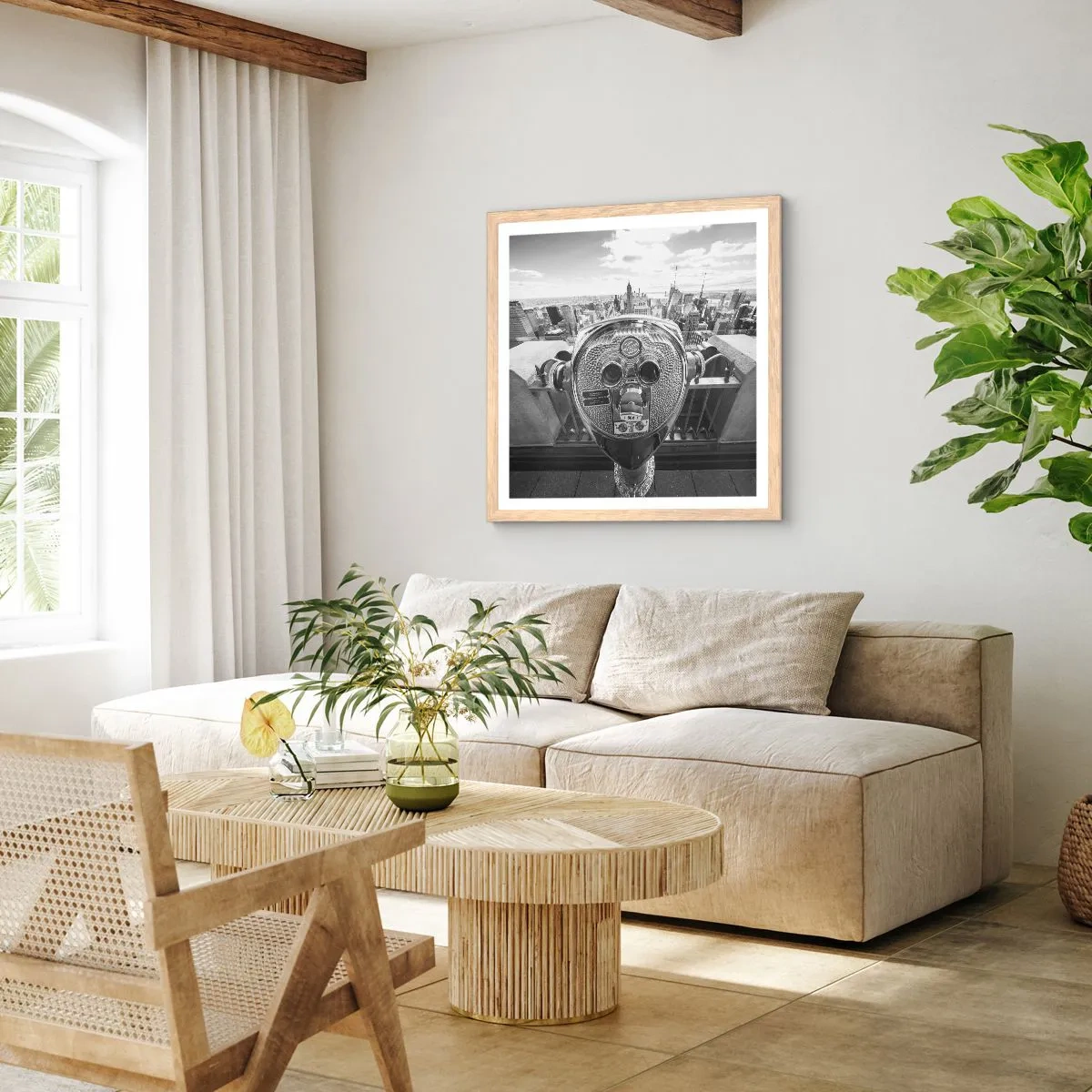 Een poster in een licht eiken lijst - Stad boven de steden - 30x30 cm