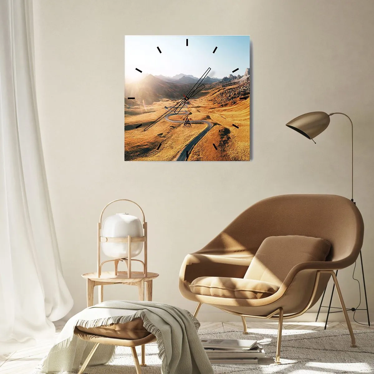 Wandklok - Klok - In een gouden vallei - 30x30 cm