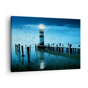 Schilderen op canvas - De vuurtoren op de pier is 's avonds verlicht - 70x50cm - En je bent niet bang in het donker - Moderne wanddecoratie voor woonkamer en slaapkamer ARTTOR