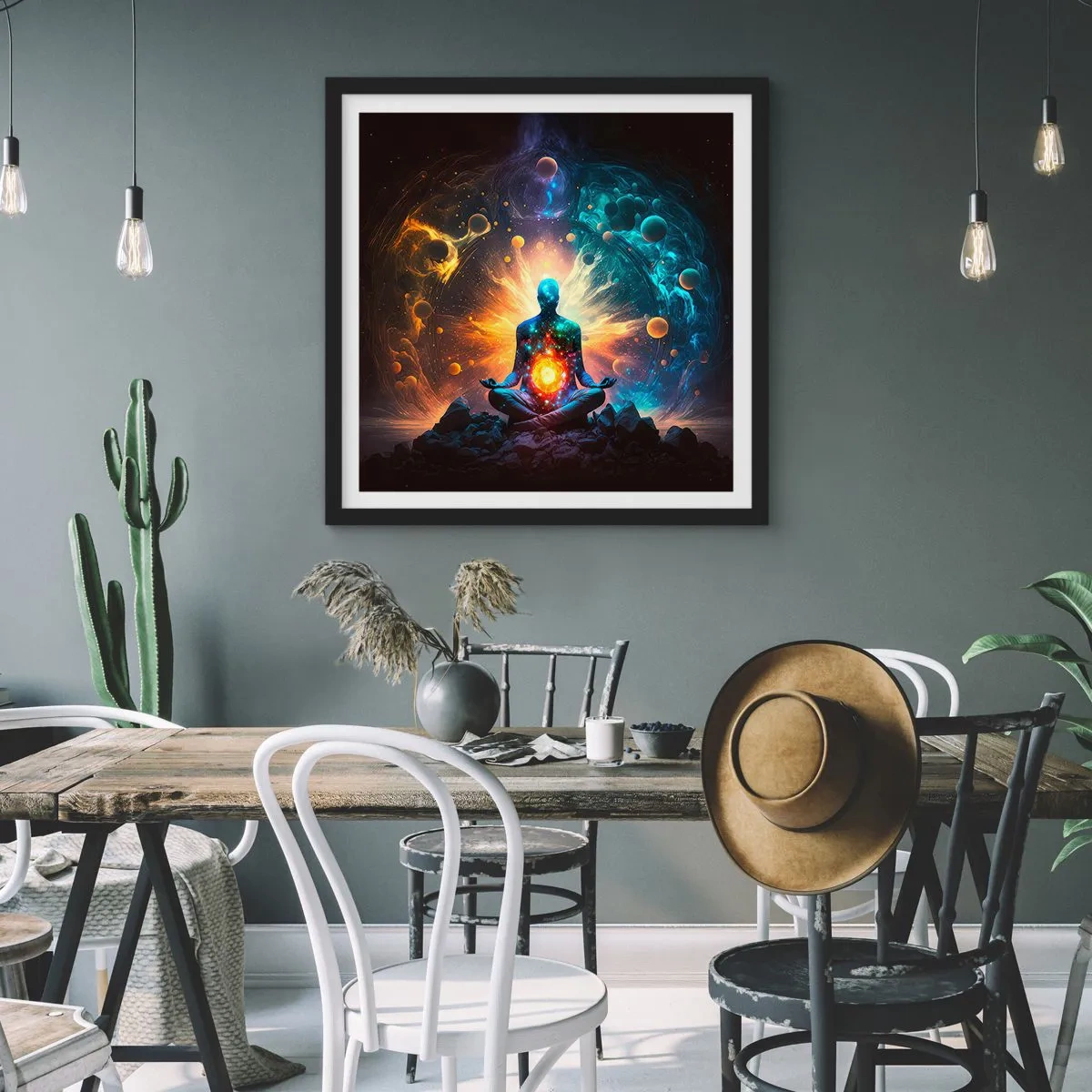 Poster in een zwarte lijst - Kosmische vrede - 50x50 cm