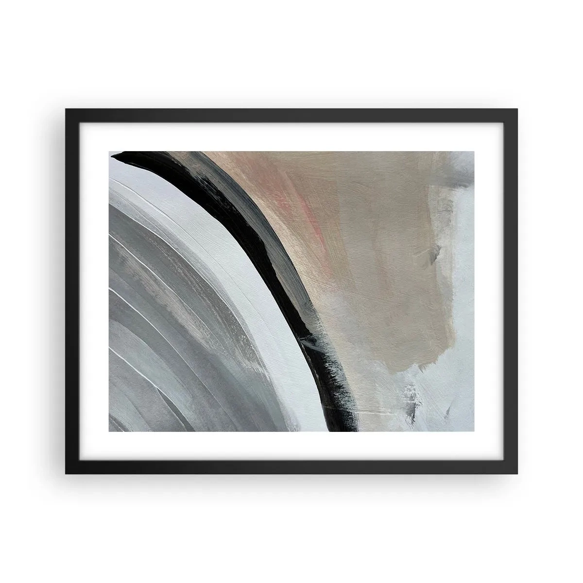 Poster in een zwarte lijst - Compositie: boog van zwart en grijs - 50x40 cm