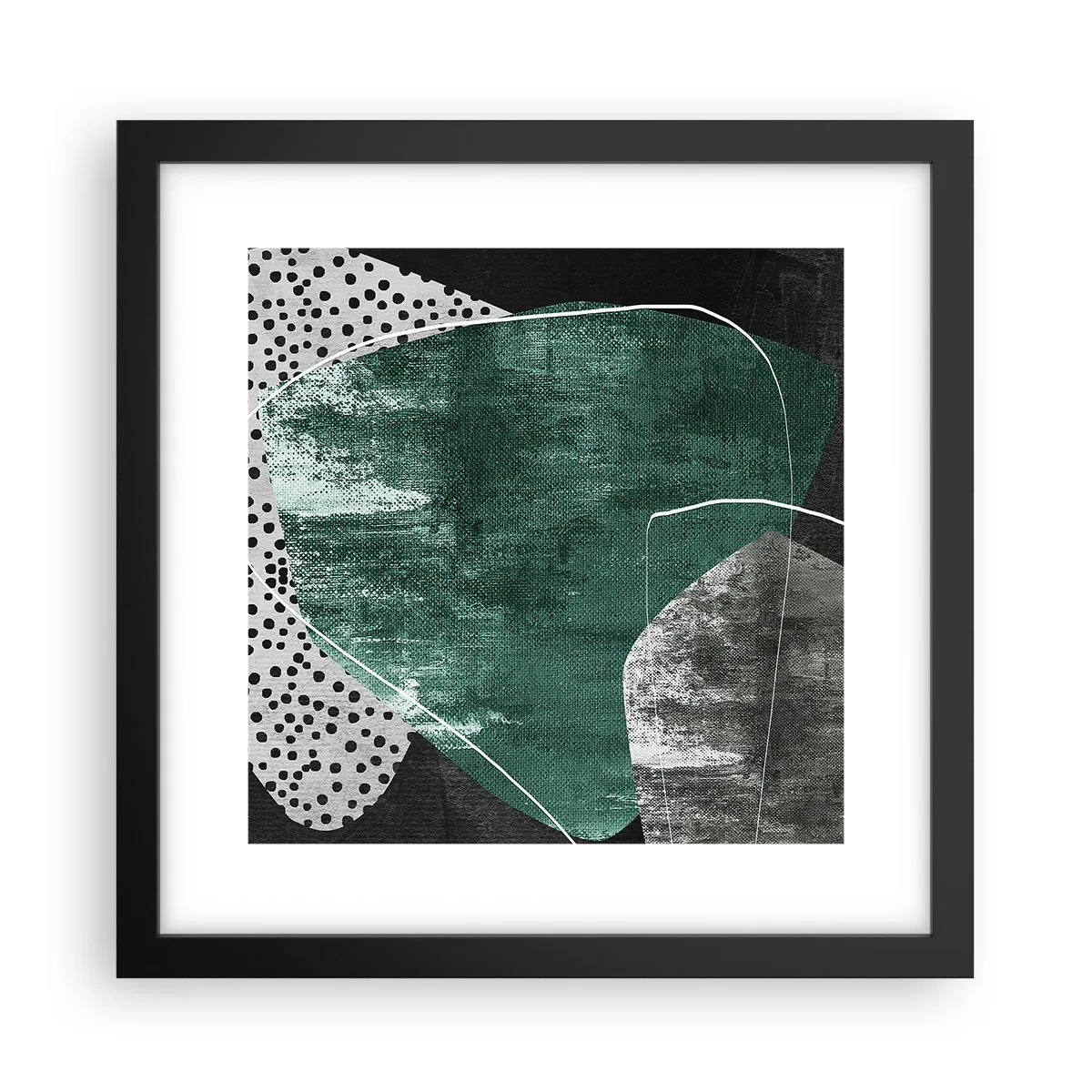 Poster in een zwarte lijst - Kleurrijke abstractie met bladgoud - 30x30 cm