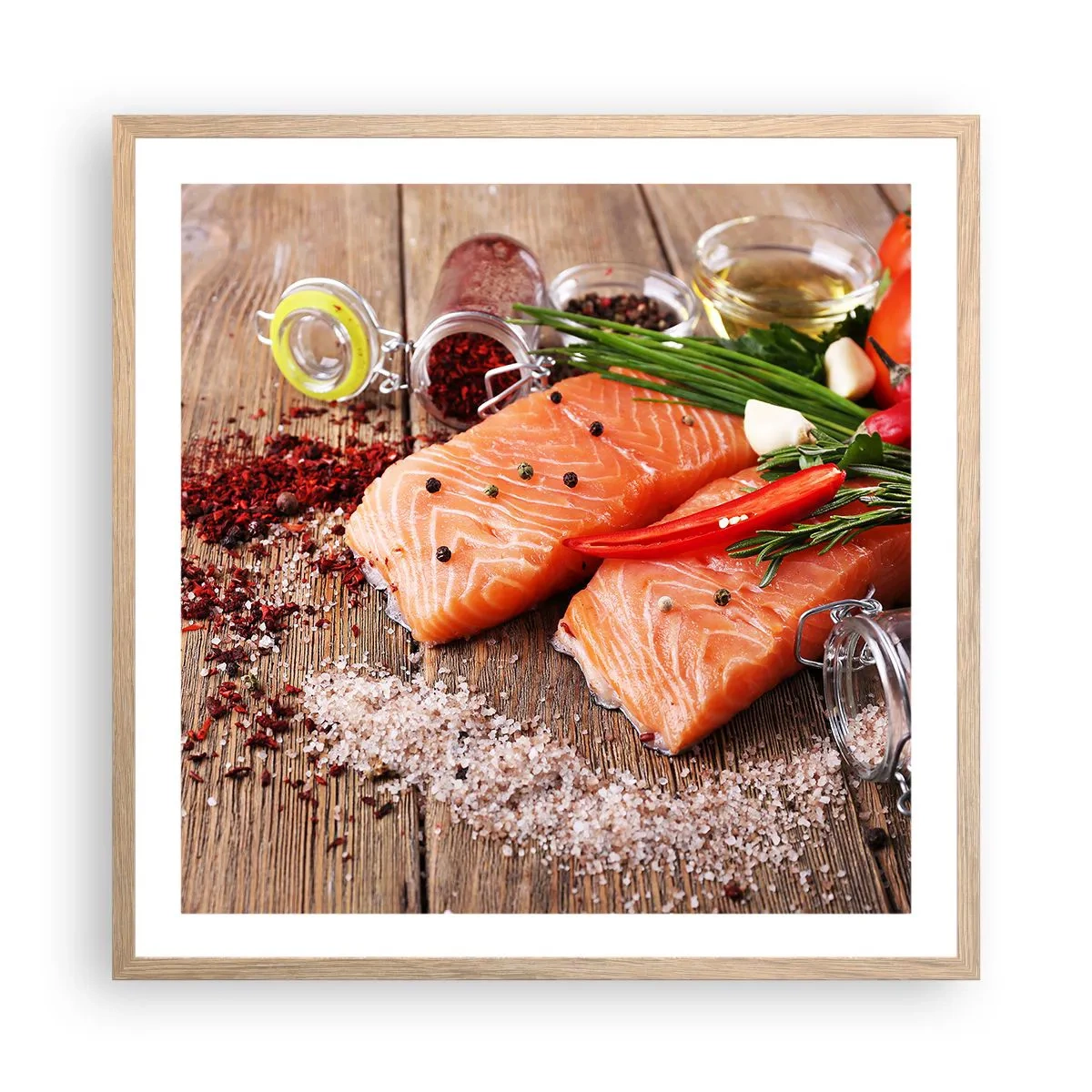Een poster in een licht eiken lijst - Noors avontuur in de keuken - 60x60 cm