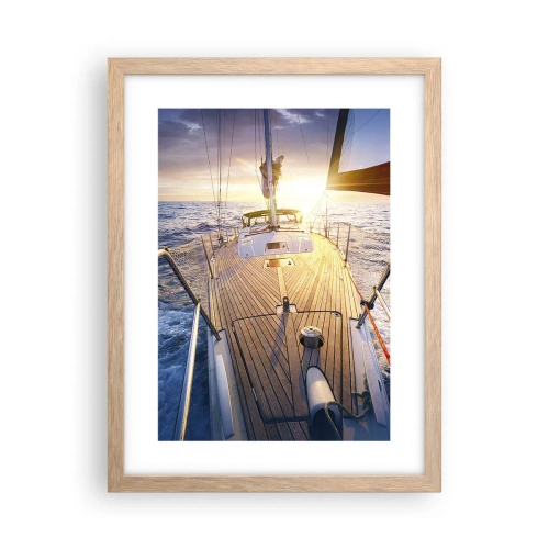 Een poster in een licht eiken lijst - Lopend op de golven - 30x40 cm