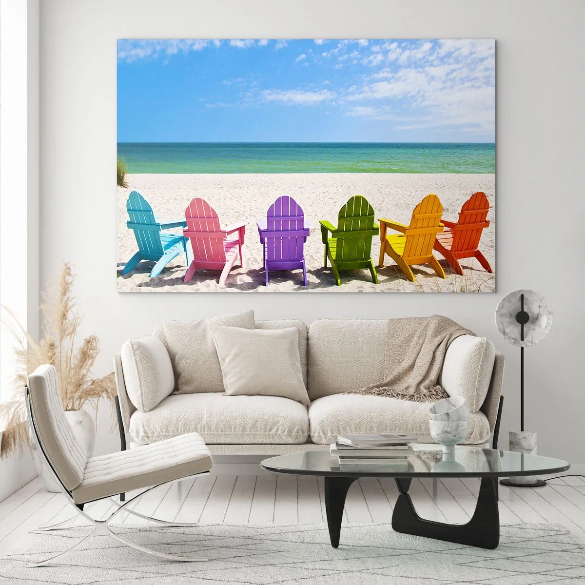 Schilderen op glas - Regenboog strand - 120x80 cm