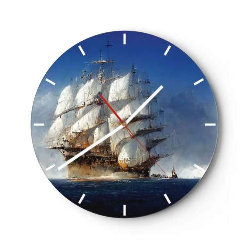 Wandklok - Klok - Een zeilschip met gespreide zeilen, dat tegen de wind in over zee vaart. - 30x30cm - The great glory! - Moderne wanddecoratie voor woonkamer, keuken en slaapkamer ARTTOR
