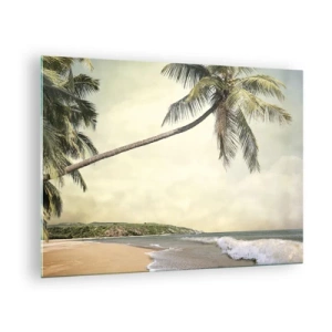 Schilderen op glas - Tropisch strand met palmbomen en golven - 70x50cm - Tropische droom - Moderne wanddecoratie voor woonkamer en slaapkamer ARTTOR