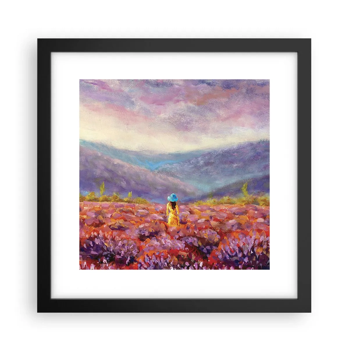 Poster in een zwarte lijst - In een lavendelwereld - 30x30 cm