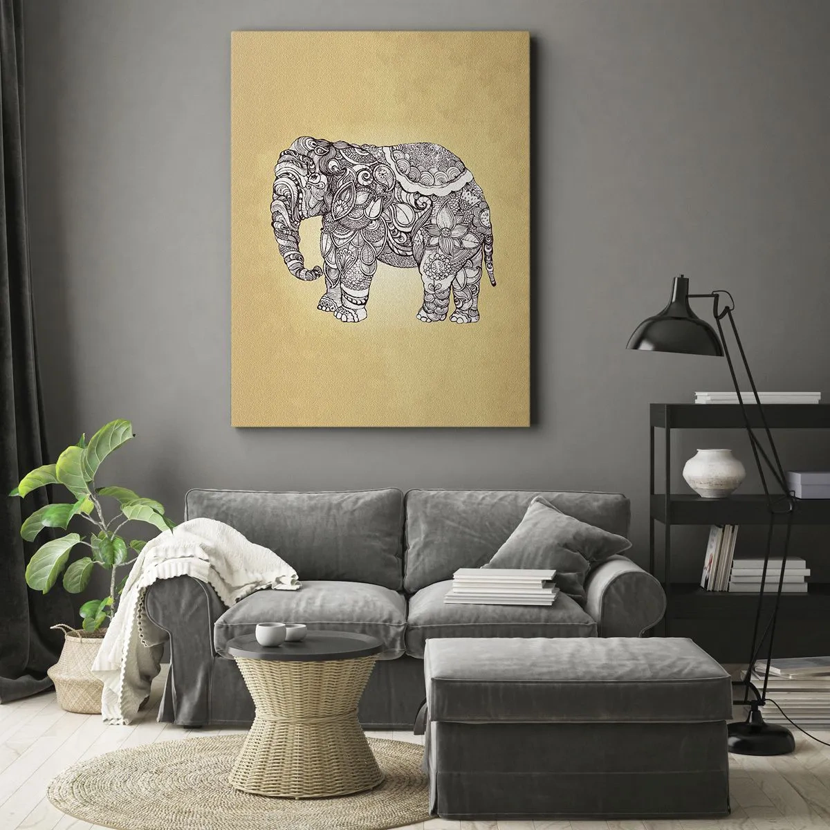 Schilderen op canvas - De olifant heeft zichzelf bedekt - 65x120 cm