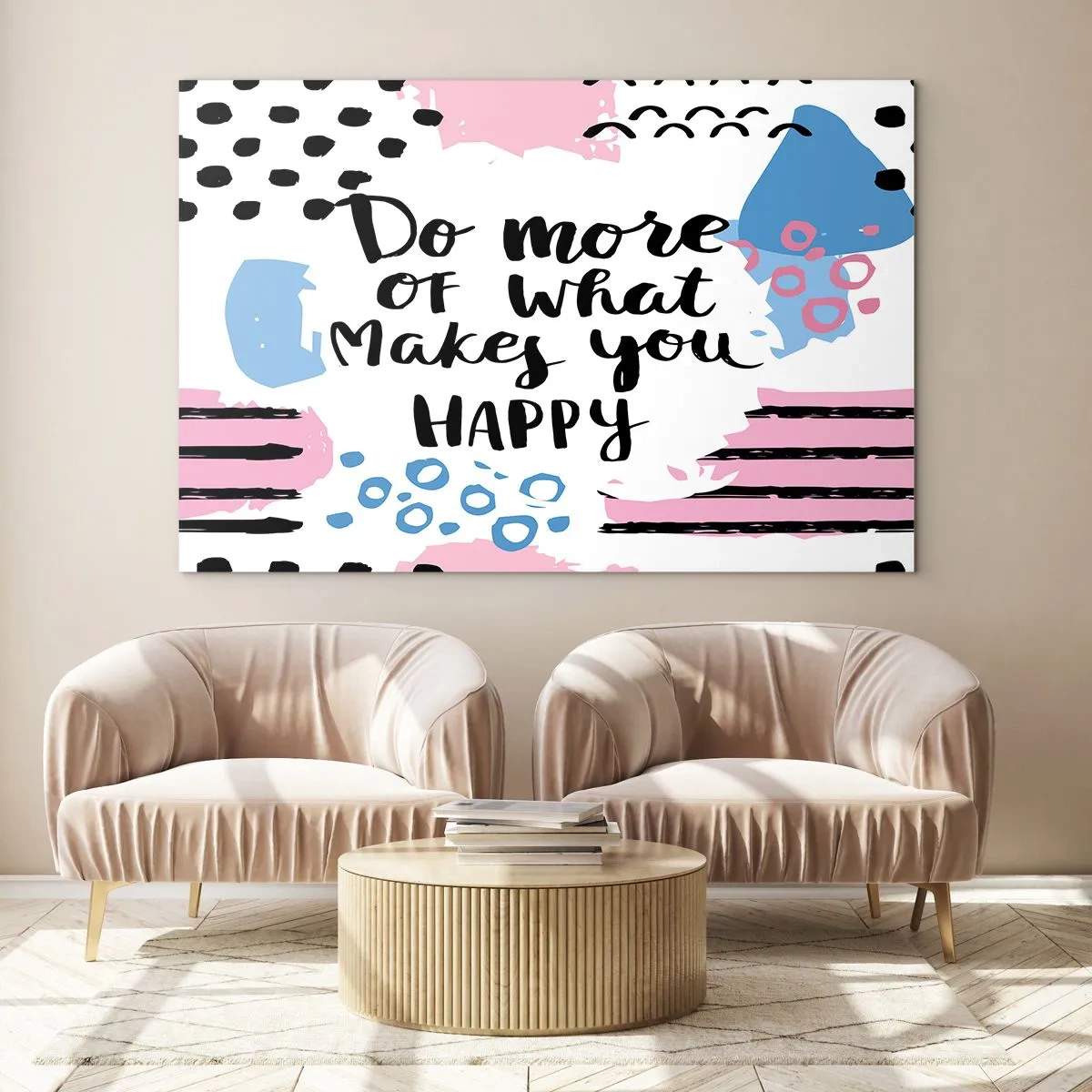 Schilderen op glas - Een inspirerende inscriptie op een pastelkleurige achtergrond - 70x50cm - Hoe gelukkig te zijn - Moderne wanddecoratie voor woonkamer en slaapkamer ARTTOR