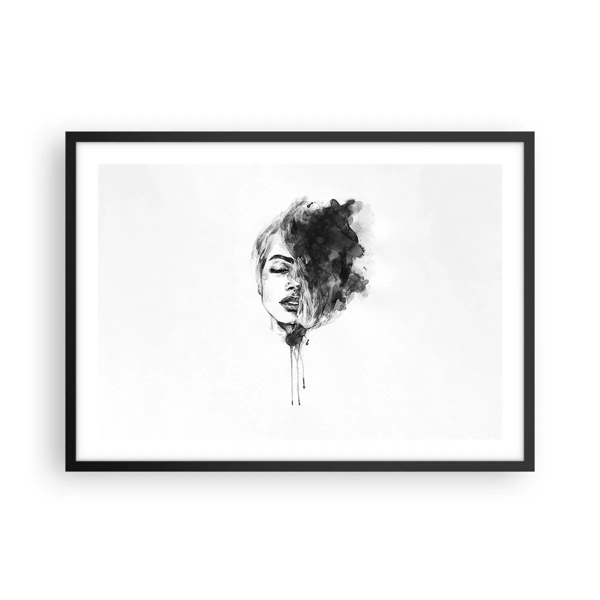 Poster in een zwarte lijst - Waar droomt het meisje over? - 70x50 cm