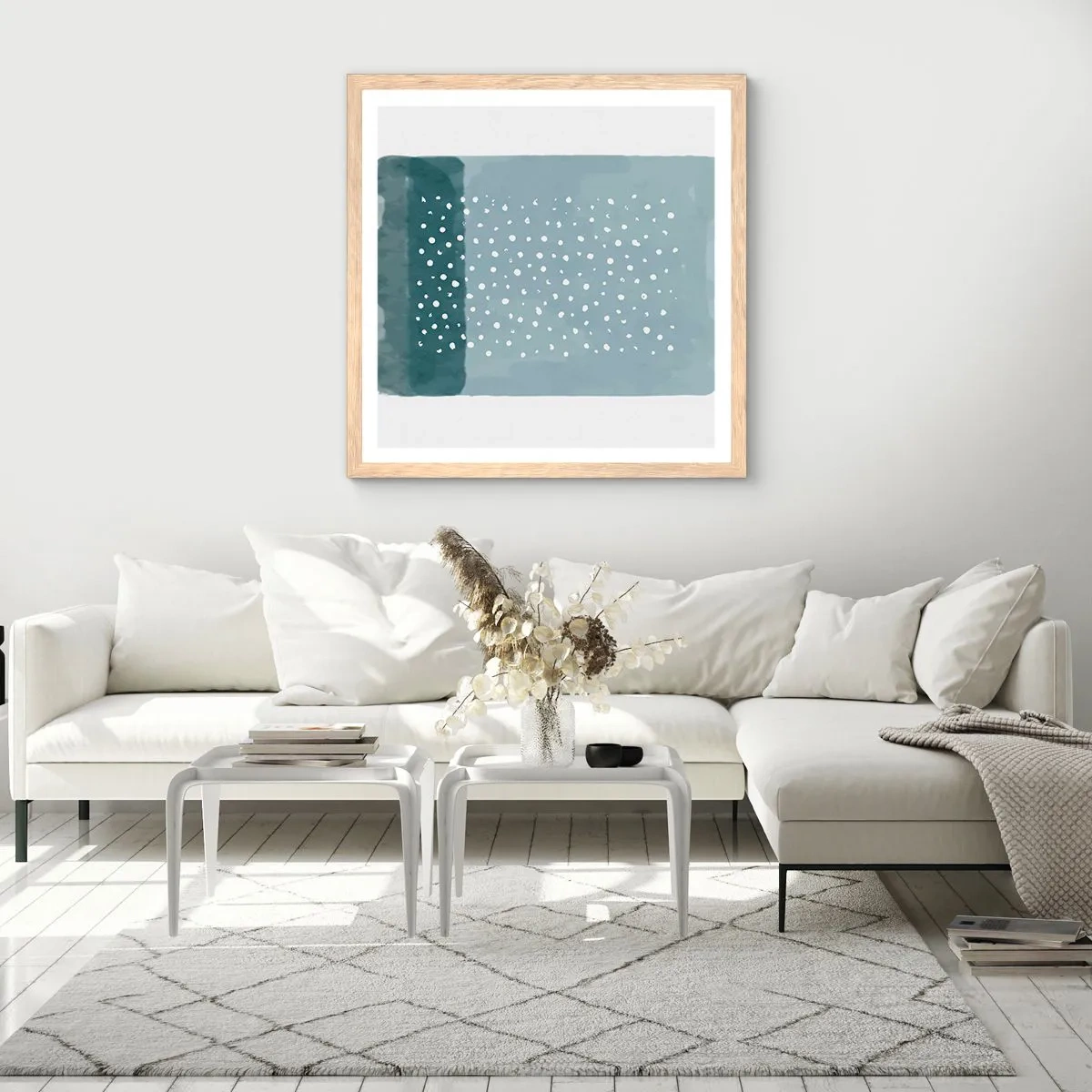 Een poster in een licht eiken lijst - Gegroeid op blauw - 30x30 cm