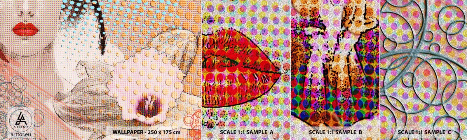 Fotobehang Monster Premium Sand - Stripboek heroïne - Abstractie, Het gezicht van de vrouw, Deel - 100x30 cm